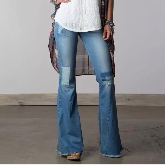 The Buckle Flying monkey Low Rise patchwork super Flare Jeans. Size 28/34. NWT - Picture 11 of 11